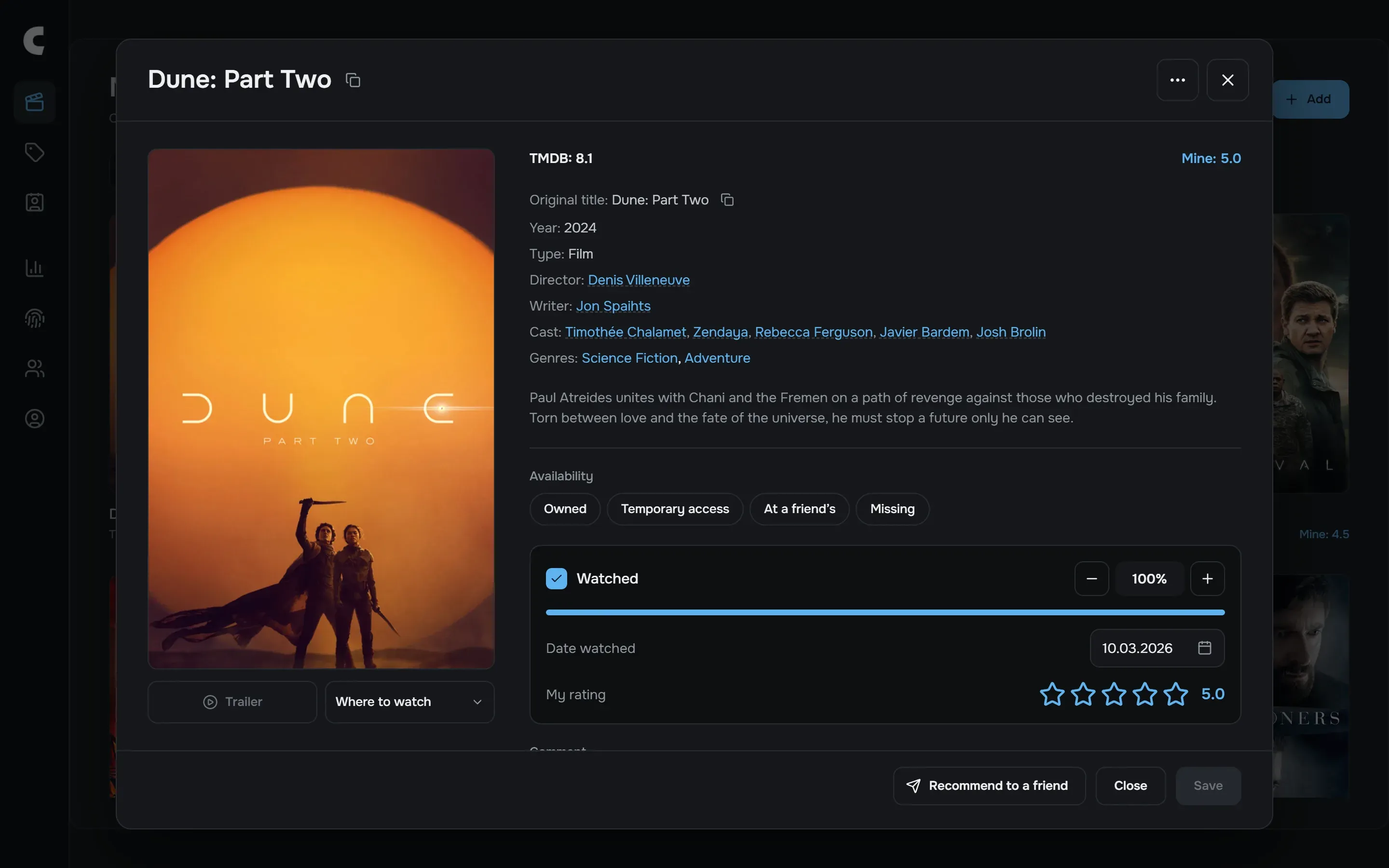 The card of Dune: Part Two: director, cast, how much you watched, rating and comment