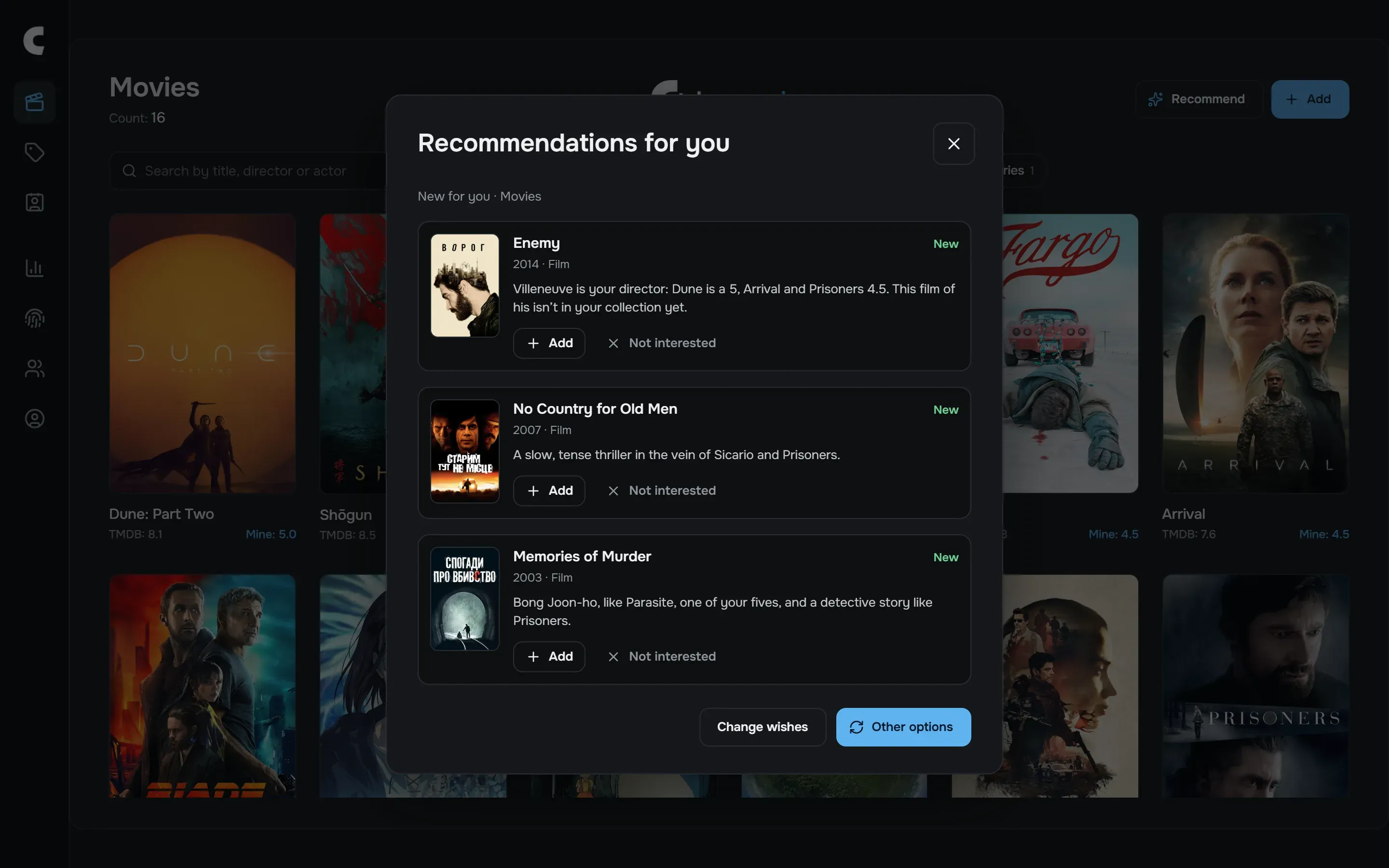 AI recommendations of films and series